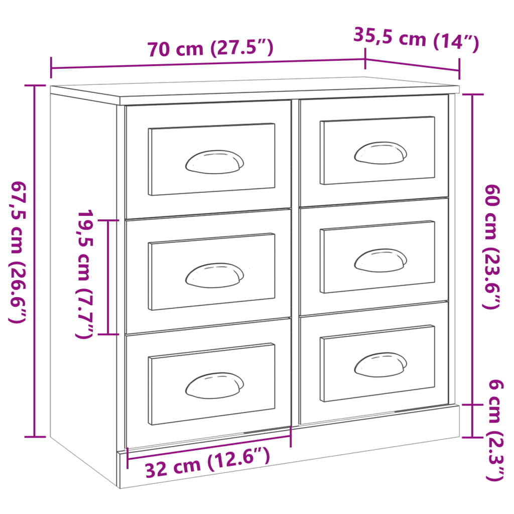 vidaXL Senkki Sonoma tammi 70x35,5x67,5 cm tekninen puu