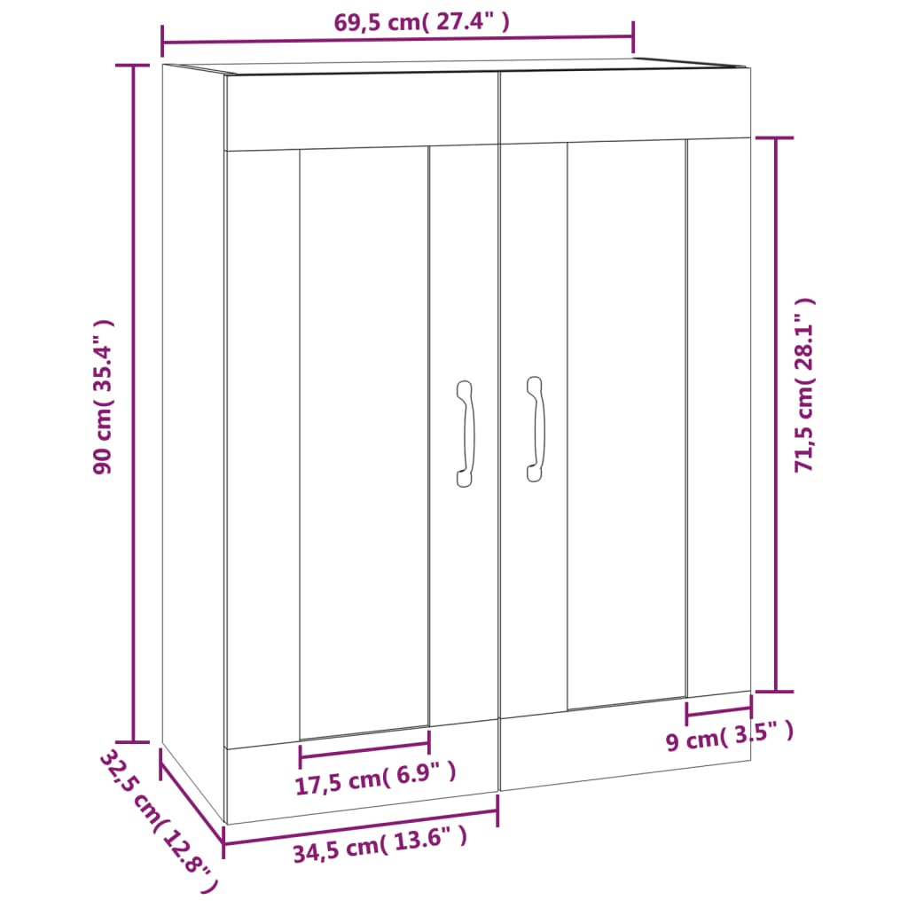 vidaXL Riippuva seinäkaappi savutammi 69,5x32,5x90 cm