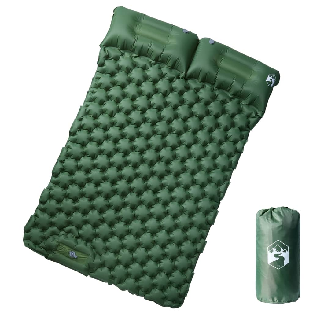 vidaXL Itsetäyttyvä retkeilypatja tyynyillä 2 hengelle vihreä