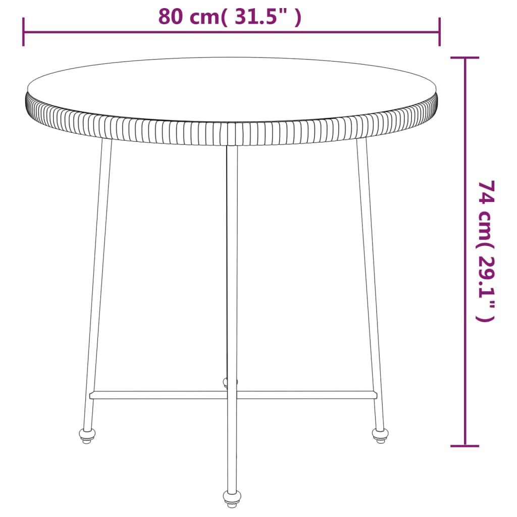 vidaXL Ruokapöytä Ø80 cm karkaistu lasi ja teräs