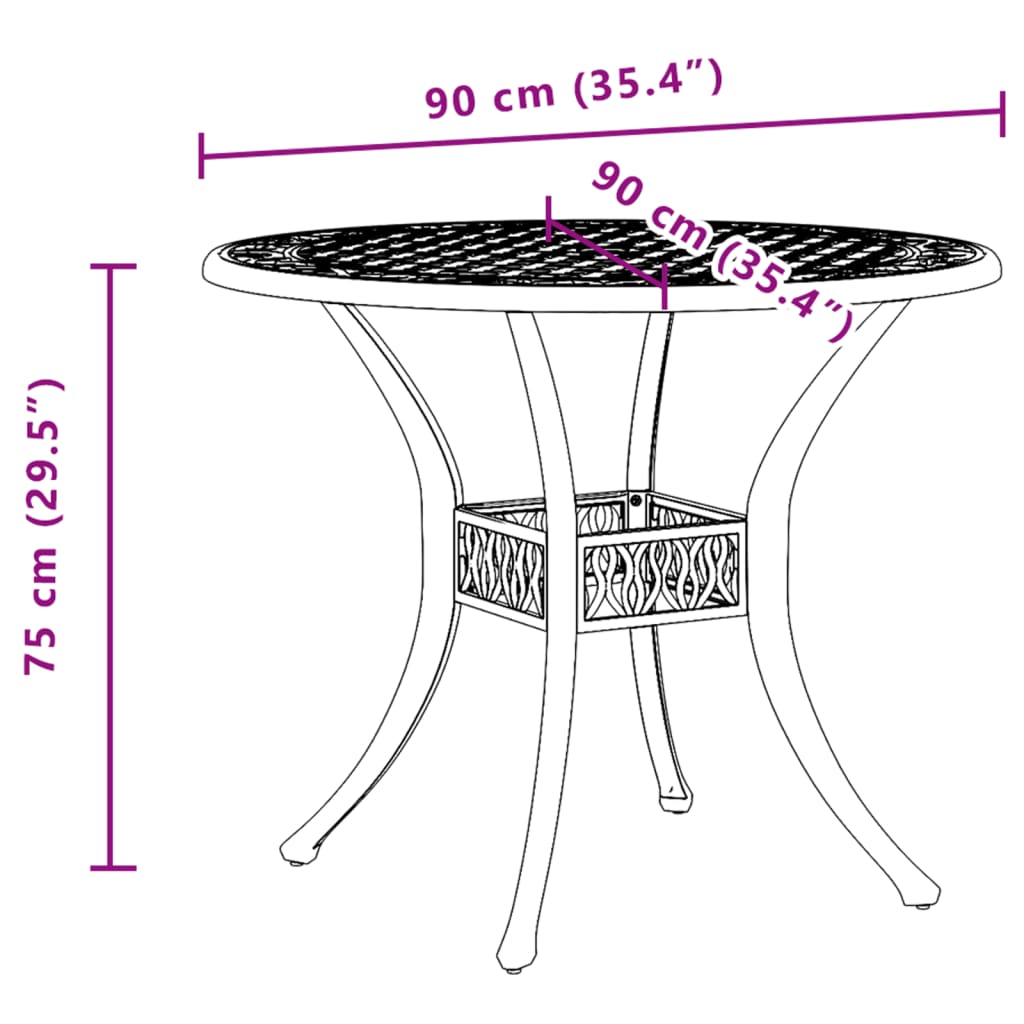 vidaXL Puutarhapöytä musta Ø90x75 cm valualumiini