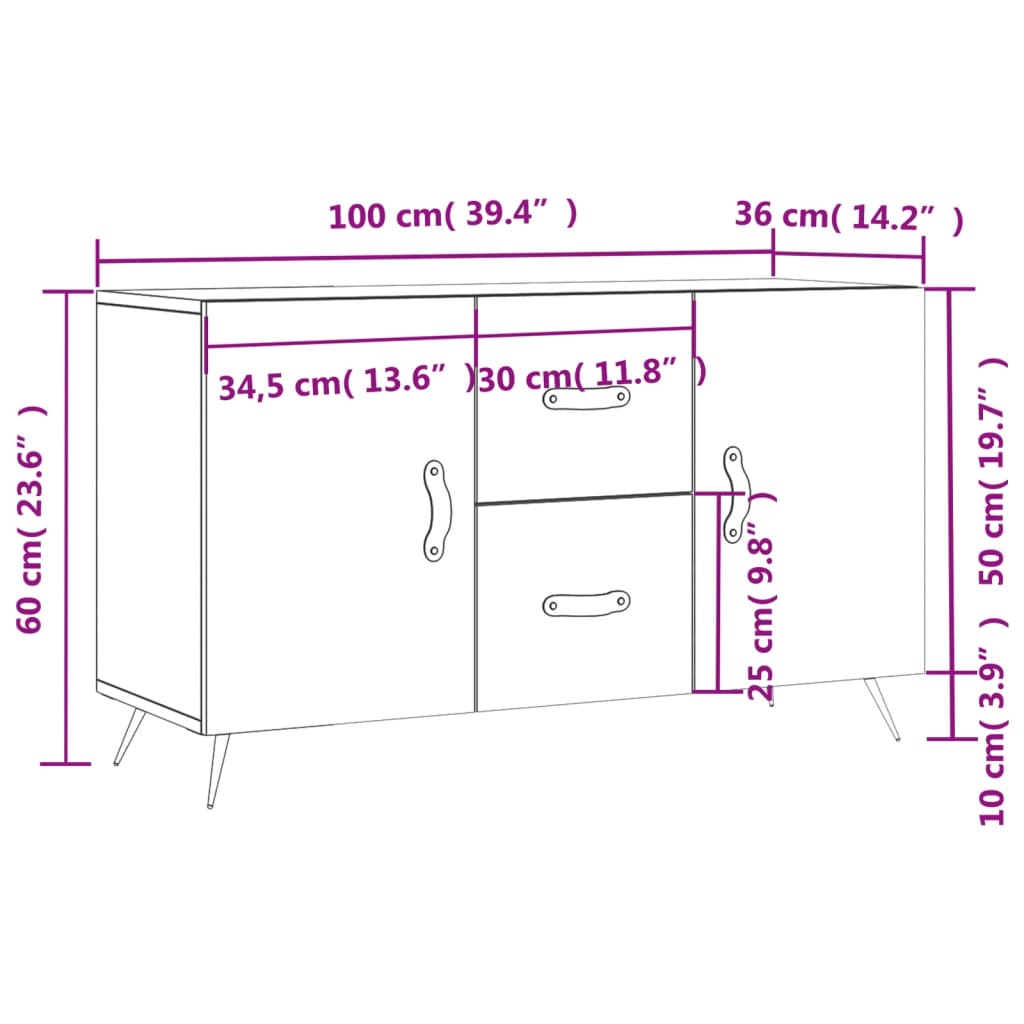 vidaXL Senkki musta 100x36x60 cm tekninen puu