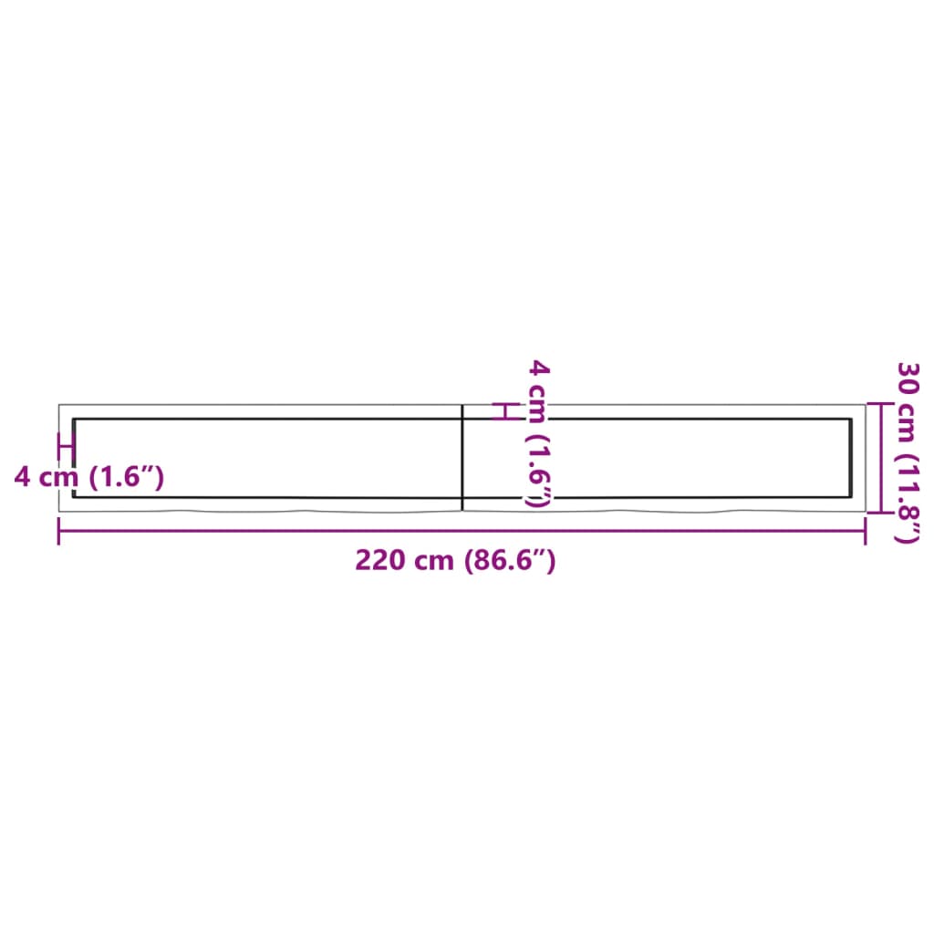 vidaXL Kylpyhuoneen työtaso v.ruskea 220x30x(2-4)cm käsitelty täyspuu