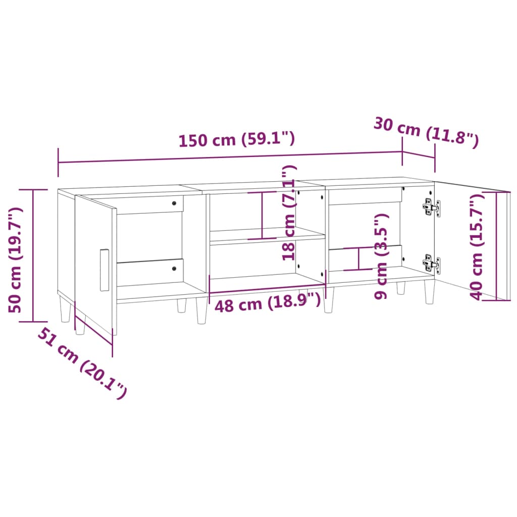 vidaXL TV-taso betoninharmaa 150x30x50 cm tekninen puu