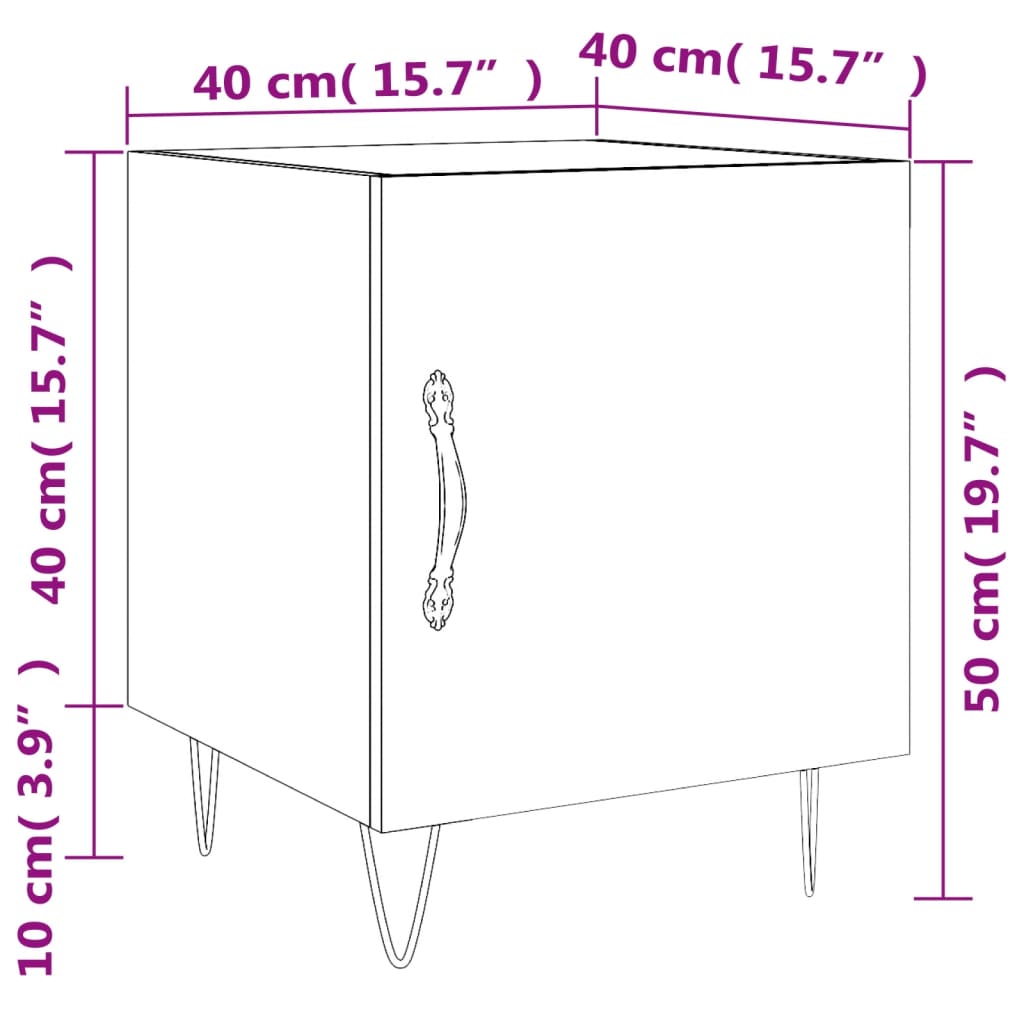 vidaXL Yöpöydät 2 kpl betoninharmaa 40x40x50 cm tekninen puu