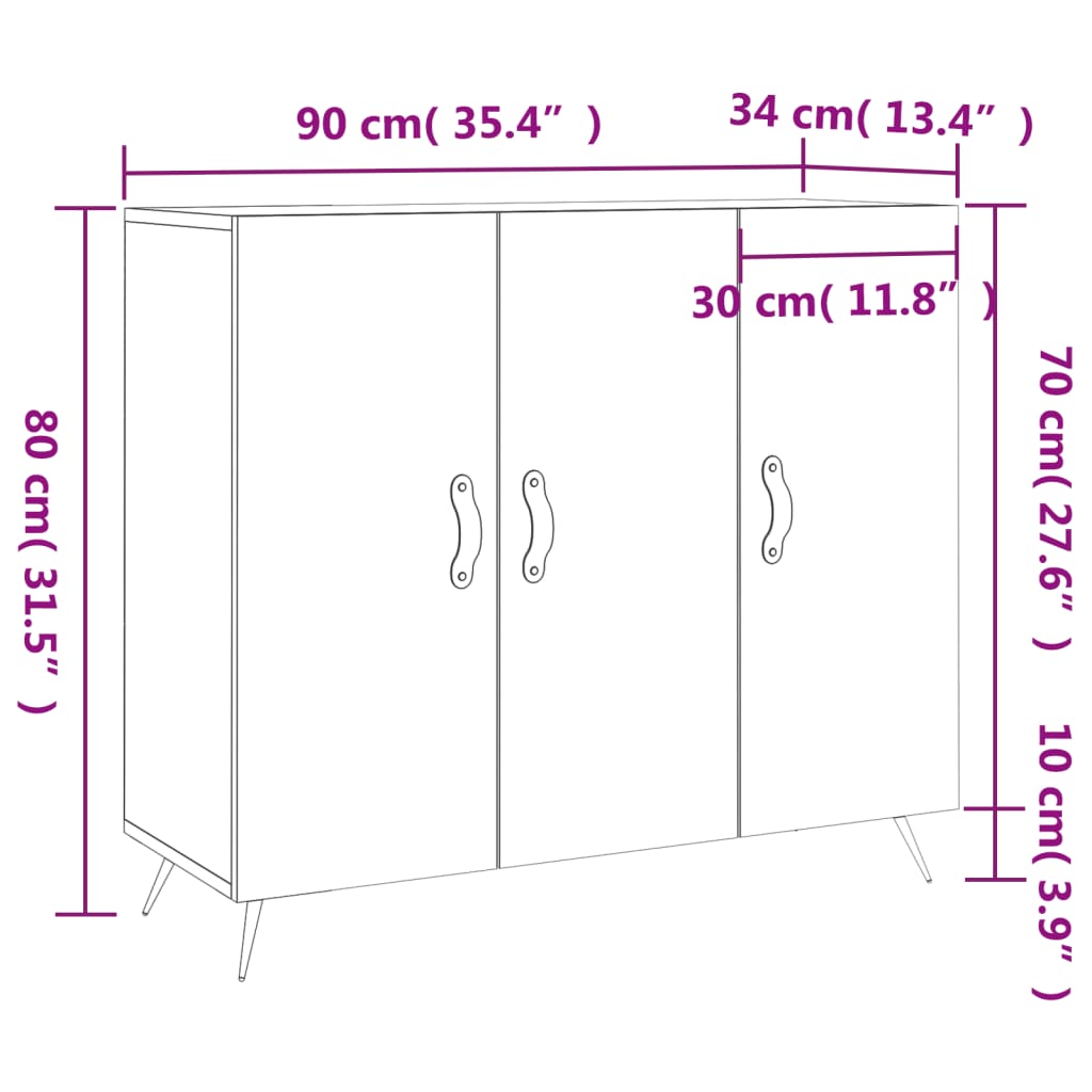 vidaXL Senkki korkeakiilto valkoinen 90x34x80 cm tekninen puu