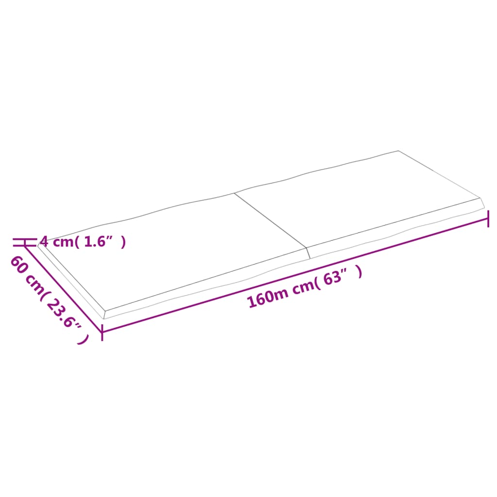 vidaXL Pöytälevy ruskea 160x60x(2-4)cm käsitelty täystammi elävä reuna