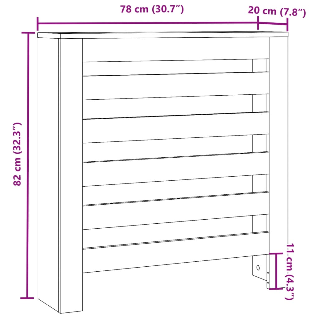 vidaXL Lämpöpatterin suoja musta 78x20x82 cm tekninen puu