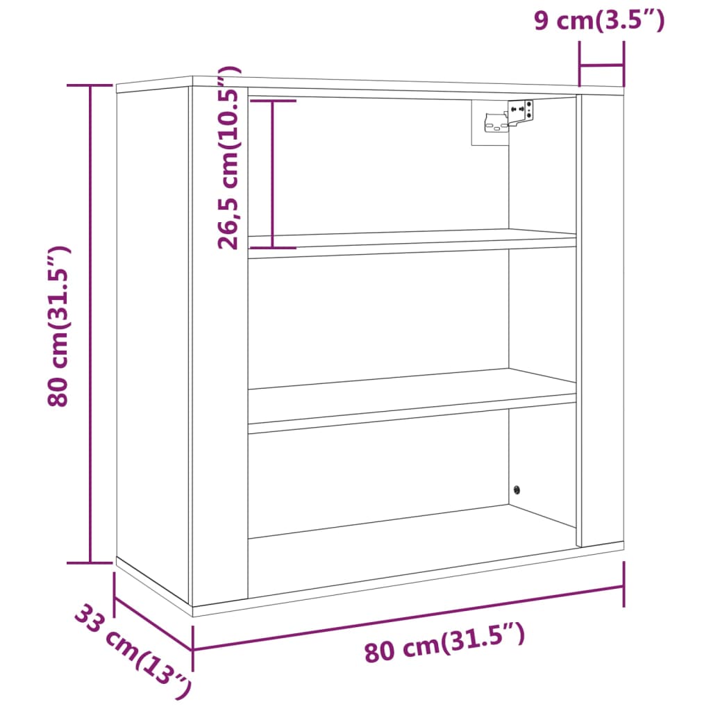 vidaXL Seinäkaappi Sonoma-tammi 80x33x80 cm tekninen puu