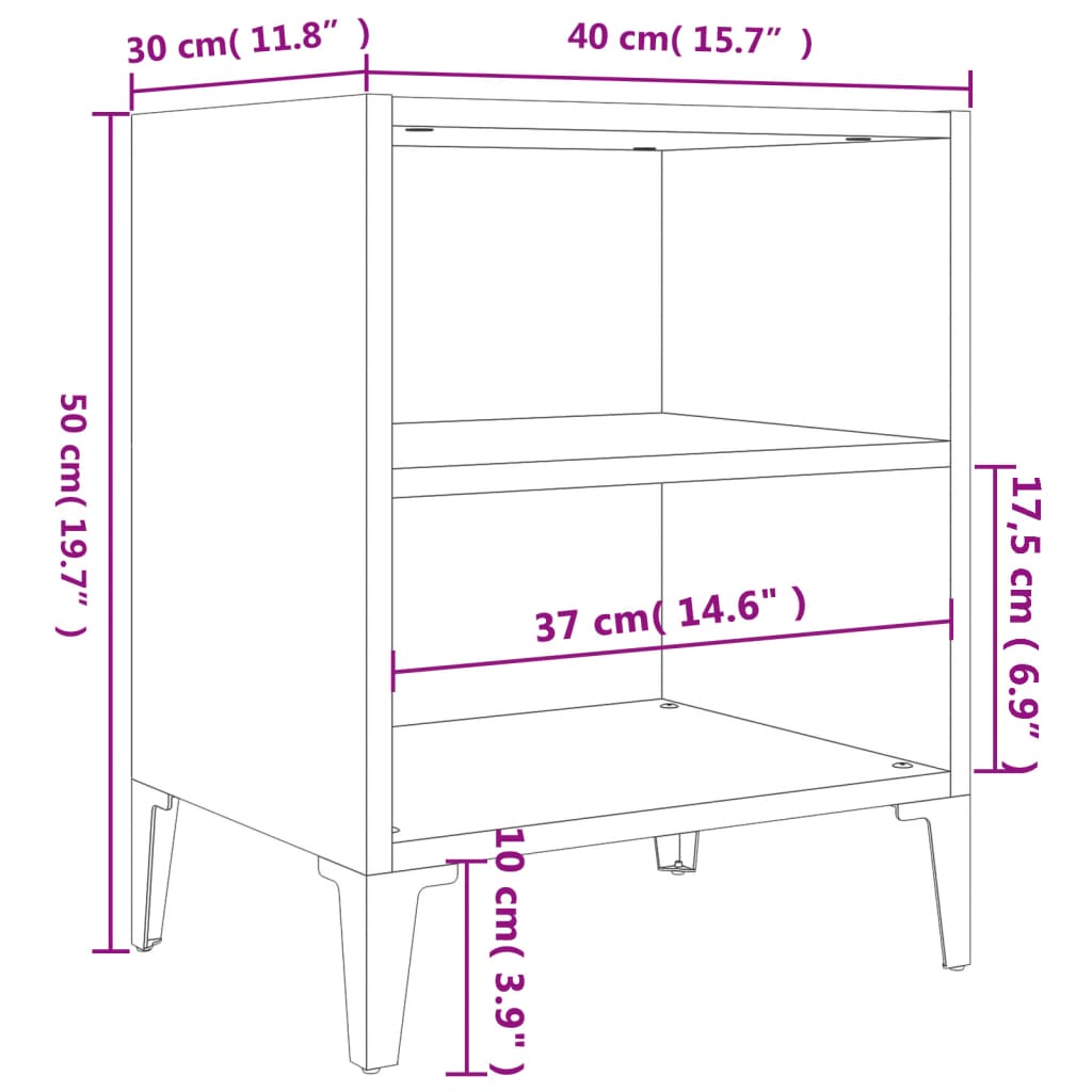 vidaXL Yöpöydät metallijaloilla 2 kpl musta 40x30x50 cm