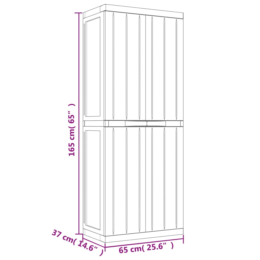 vidaXL Puutarhan varastokaappi harmaa ja musta 65x37x165 cm PP