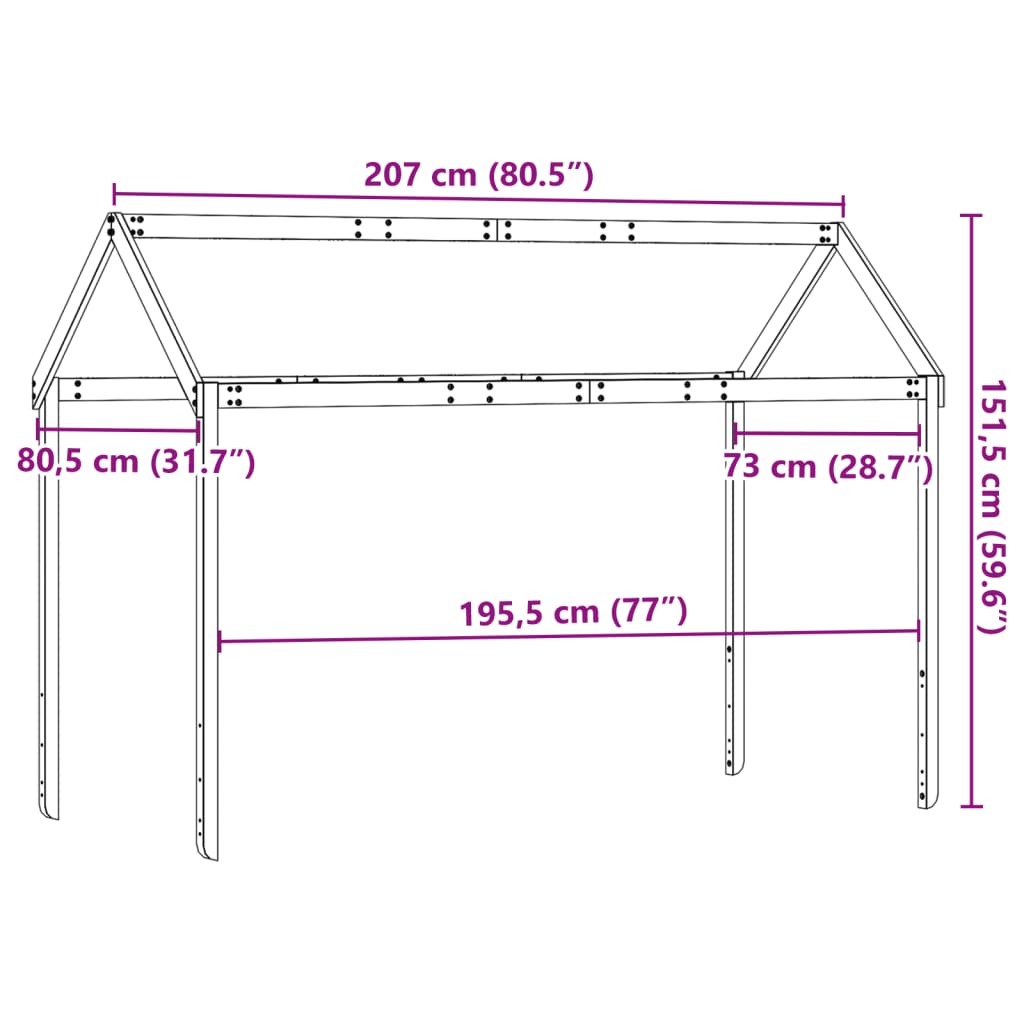 vidaXL Lastensängyn katos 207x80,5x151,5 cm täysi mänty