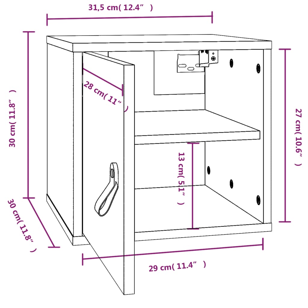 vidaXL Seinäkaappi hunajanruskea 31,5x30x30 cm täysi mänty