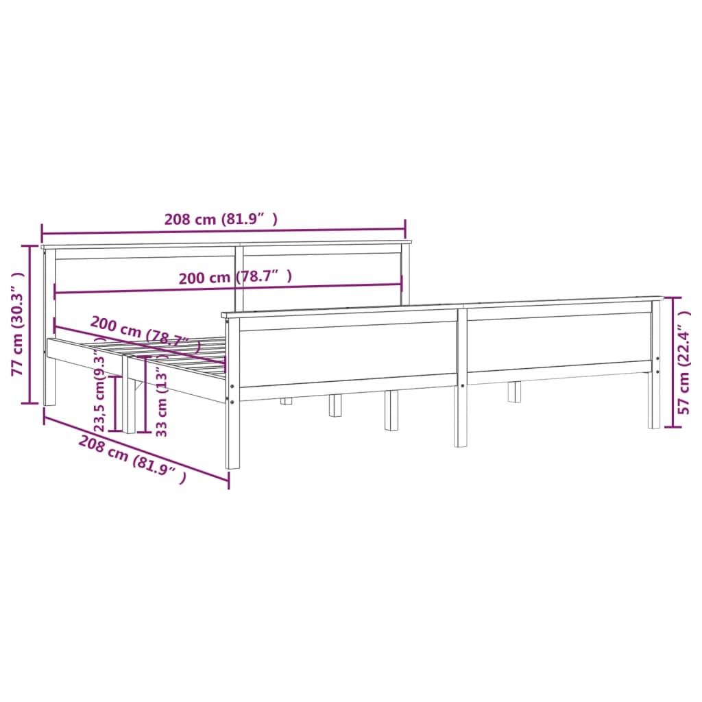 vidaXL Sängynrunko täysi mänty 200 x 200 cm