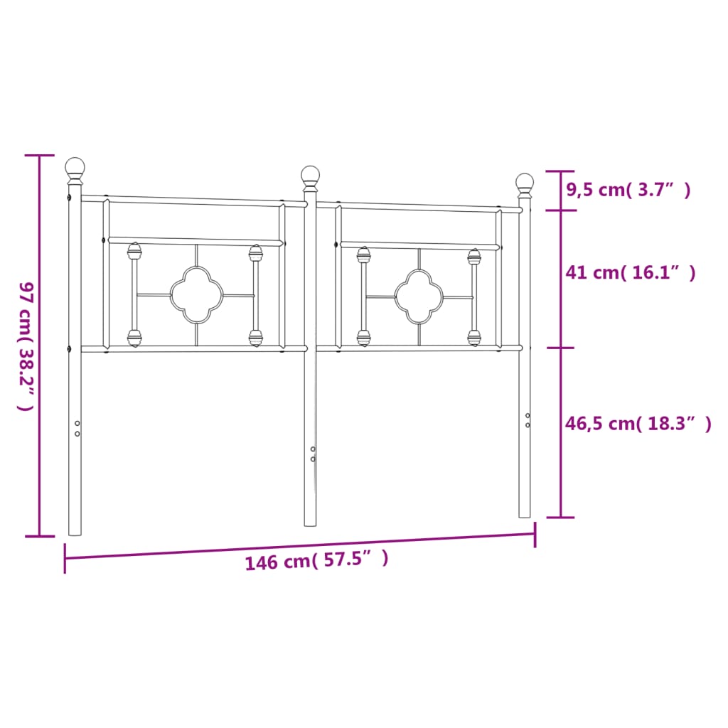 vidaXL Metallinen sängynpääty valkoinen 140 cm