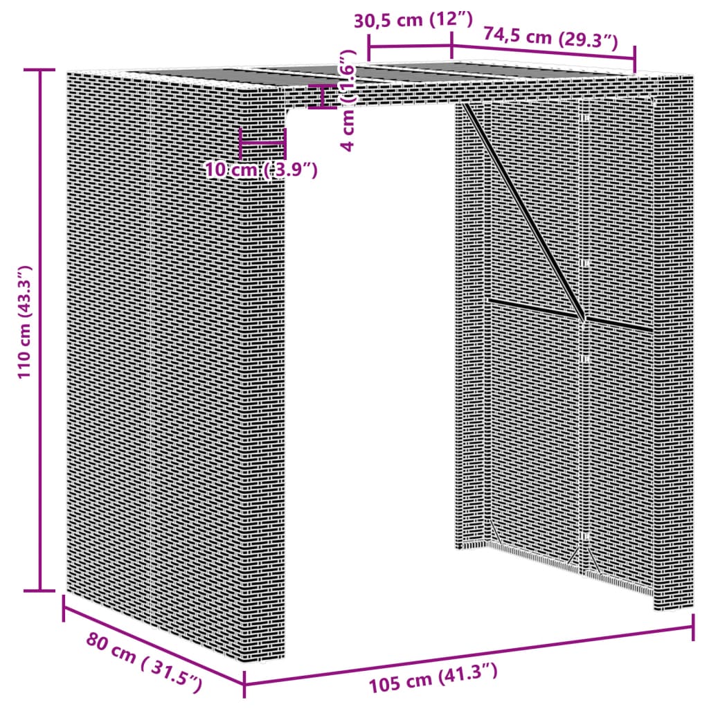 vidaXL Puutarhabaaripöytä akasiapuu musta 105x80x110 cm Polyrottinki