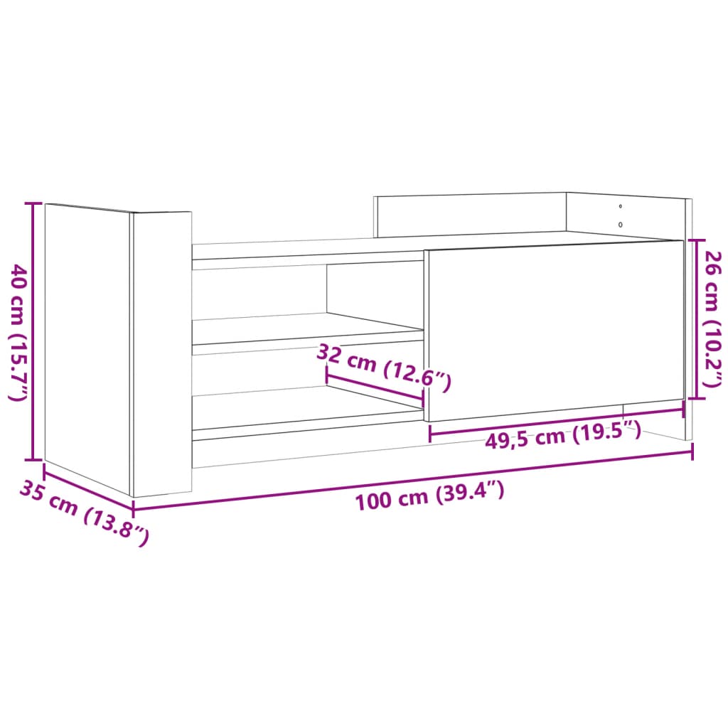 vidaXL TV-taso harmaa Sonoma 100x35x40 cm tekninen puu