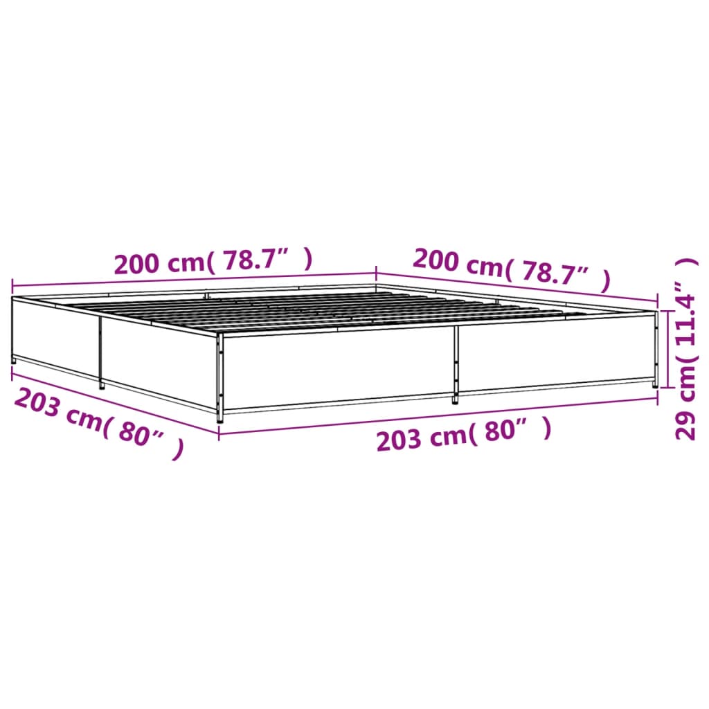 vidaXL Sängynrunko ruskea tammi 200x200 cm tekninen puu ja metalli