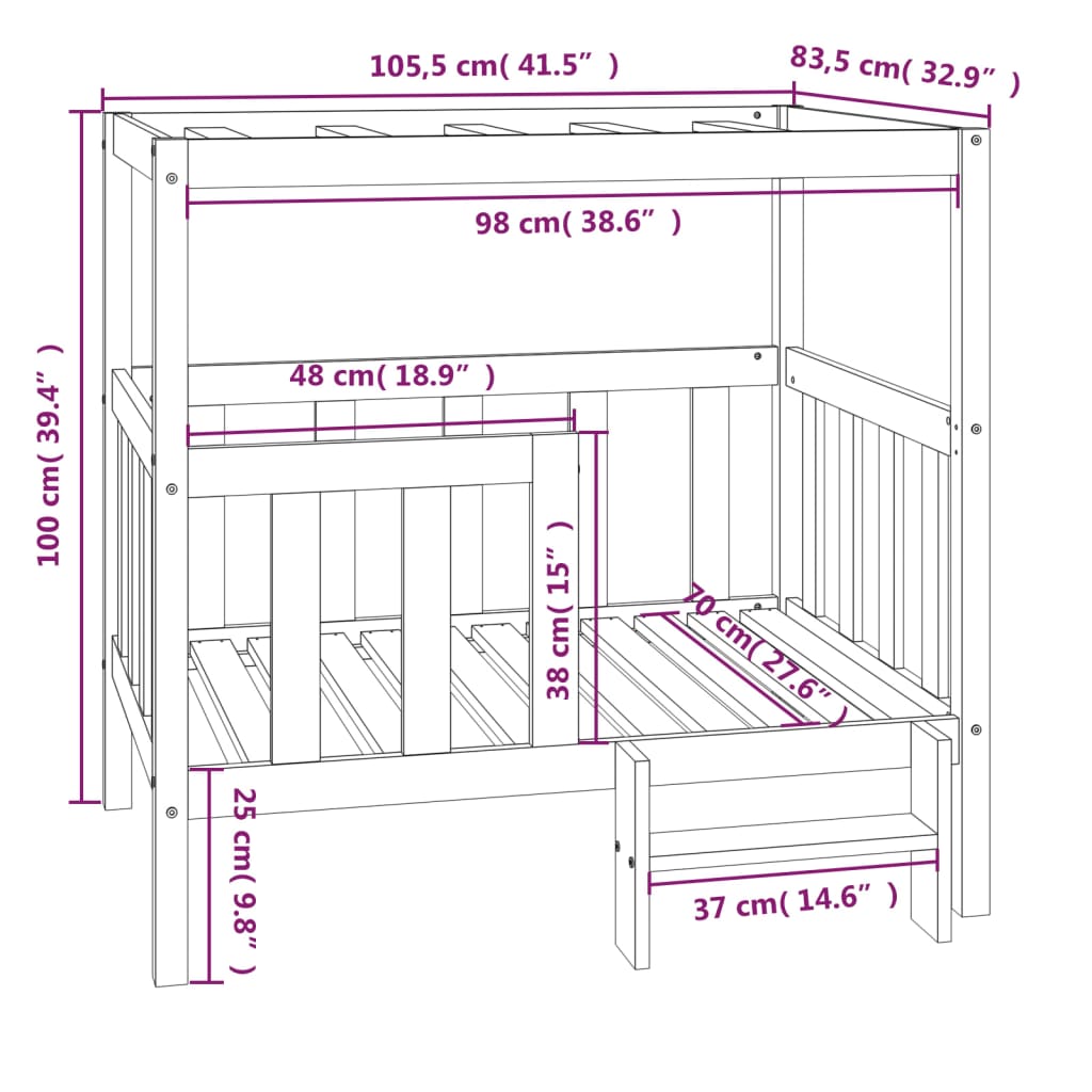 vidaXL Koiransänky harmaa 105,5x83,5x100 cm täysi mänty