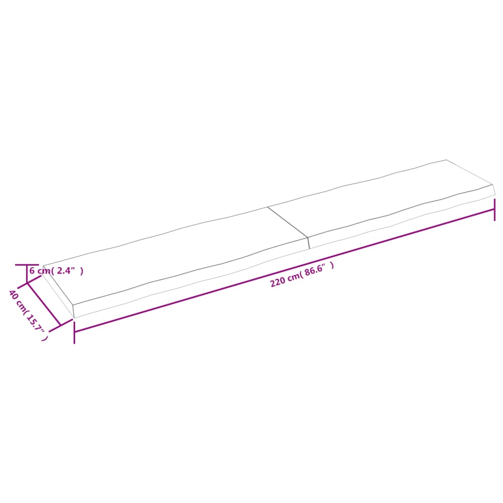 vidaXL Pöytälevy v.ruskea 220x40x(2-6)cm käsitelty puu elävä reuna