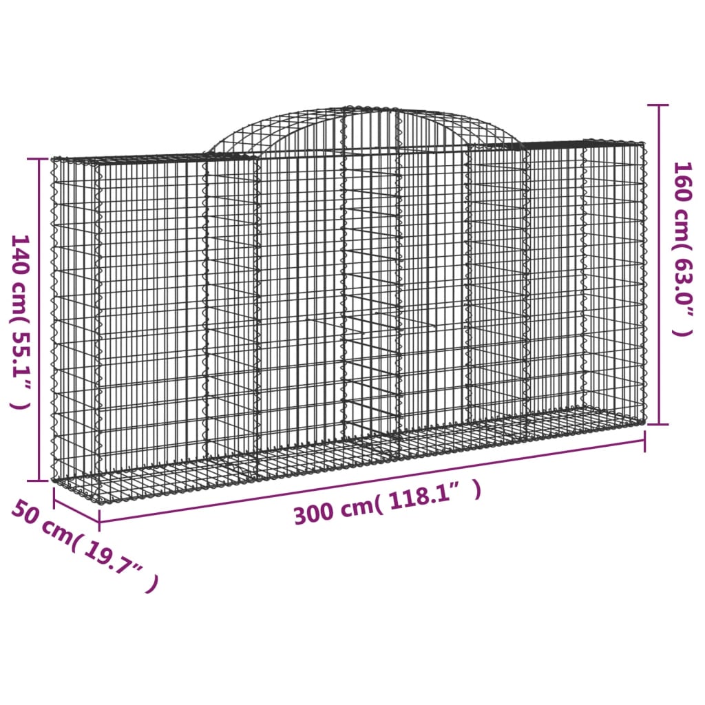 vidaXL Kaarevat kivikorit 17 kpl 300x50x140/160 cm galvanoitu rauta