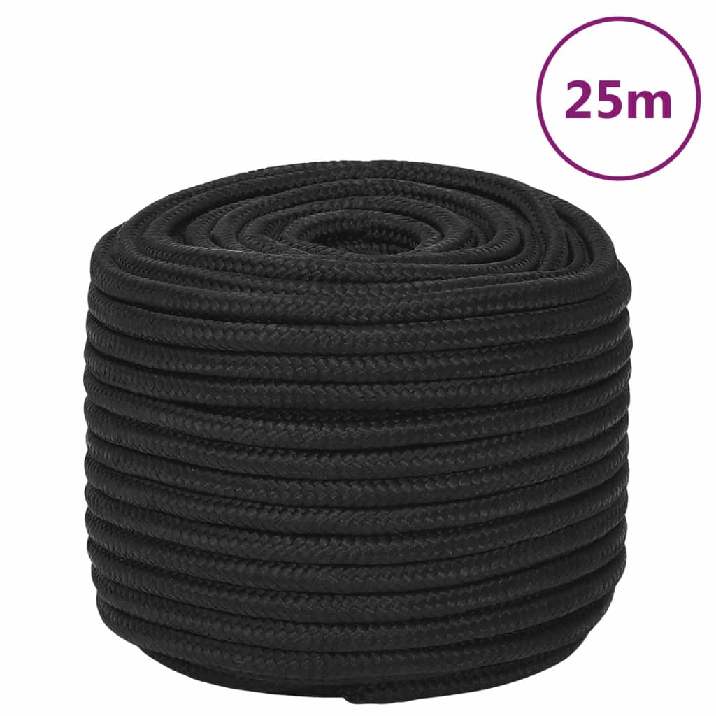 vidaXL Veneköysi täysmusta 14 mm 25 m polypropeeni