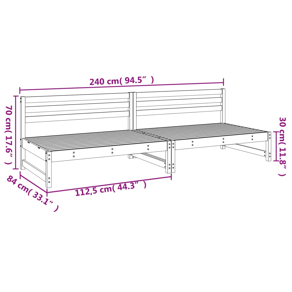 vidaXL Puutarhan keskisohvat 2 kpl musta 120x80 cm täysi mänty