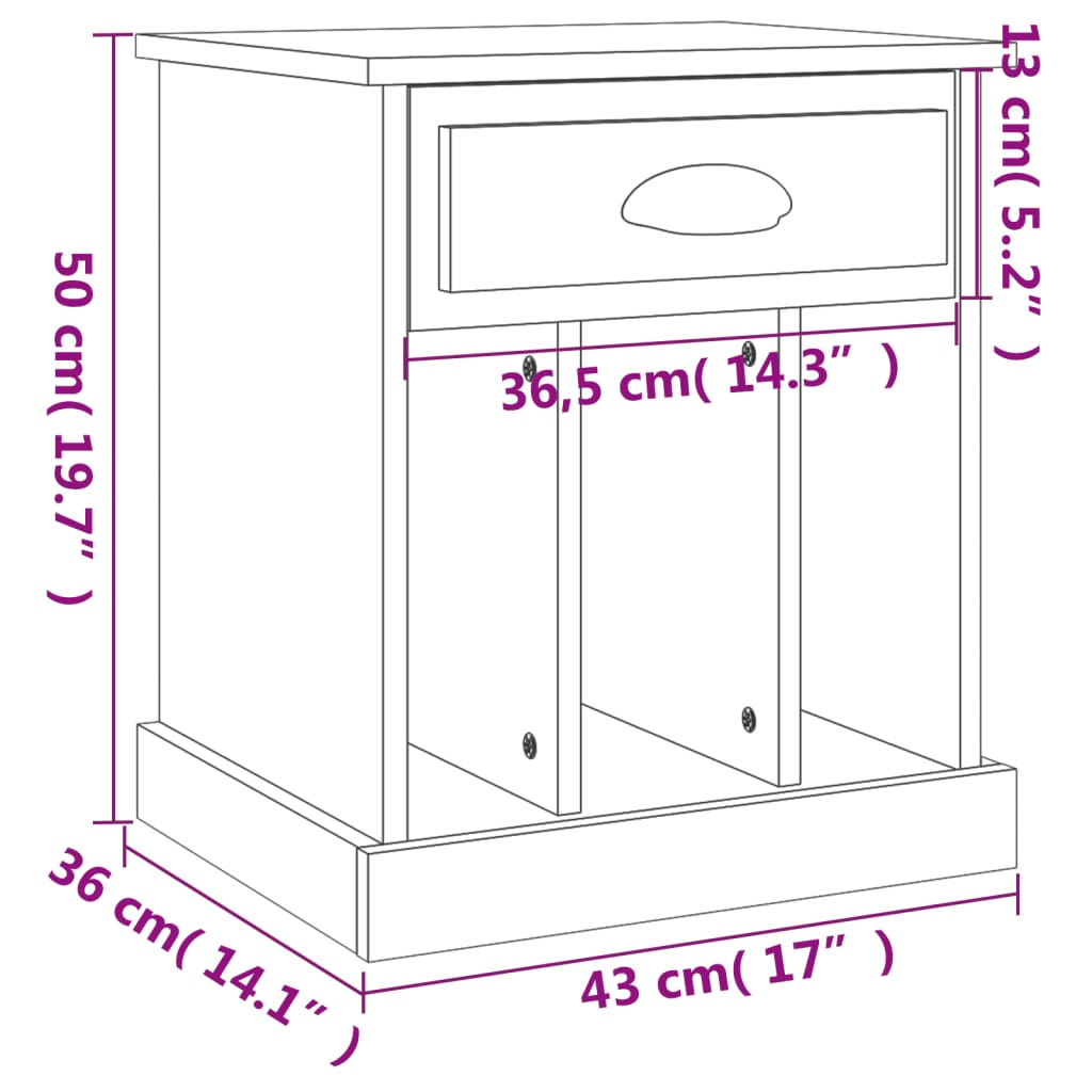 vidaXL Yöpöydät 2 kpl musta 43x36x50 cm