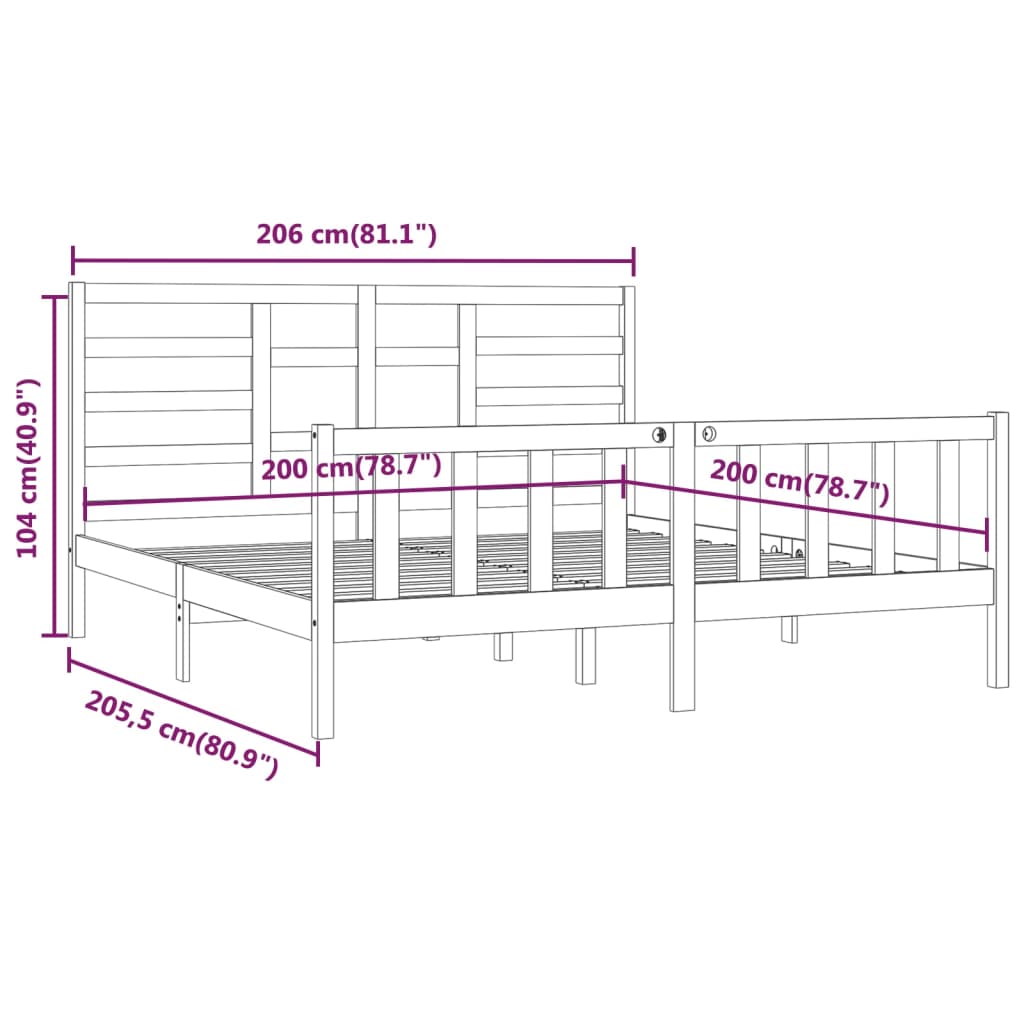 vidaXL Sängynrunko musta täysi mänty 200 x 200 cm