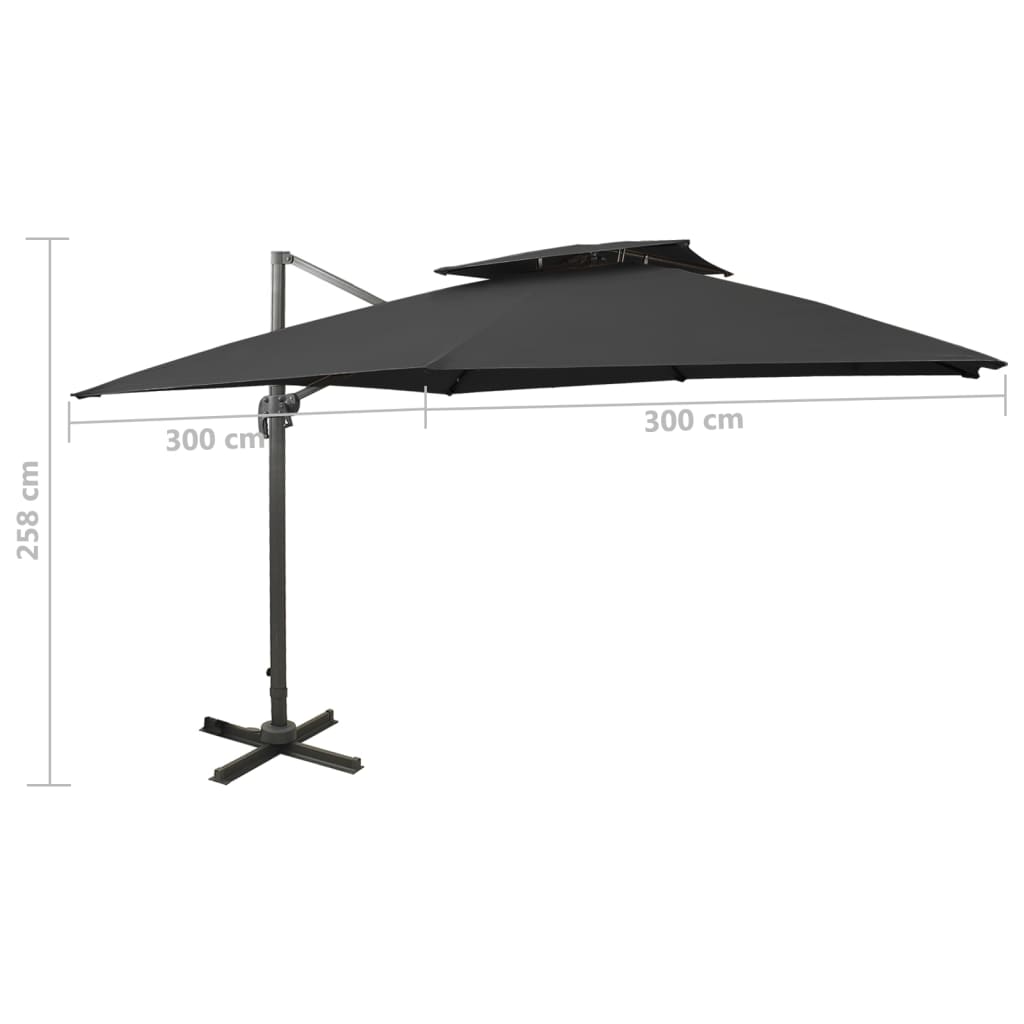 vidaXL Aurinkovarjo cantilever tuplakatolla 300x300 cm musta