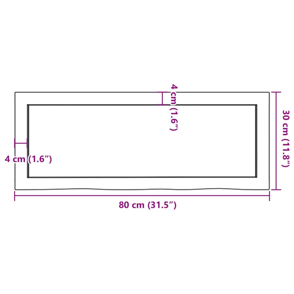 vidaXL Kylpyhuoneen työtaso t.ruskea 80x30x(2-4)cm käsitelty täyspuu