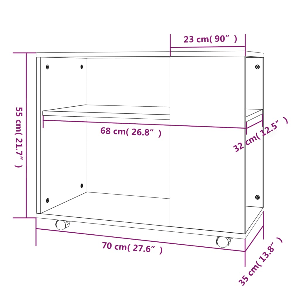 vidaXL Sivupöytä ruskea tammi 70x35x55 cm tekninen puu