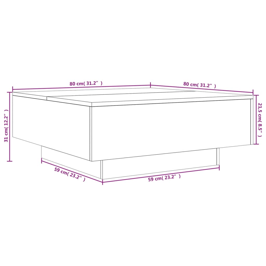 vidaXL Sohvapöytä Sonoma-tammi 80x80x31 cm lastulevy