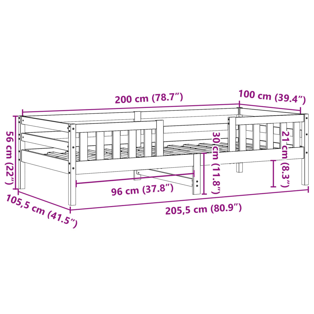 vidaXL Sänky ilman patjaa vahanruskea 100x200 cm täysi mänty