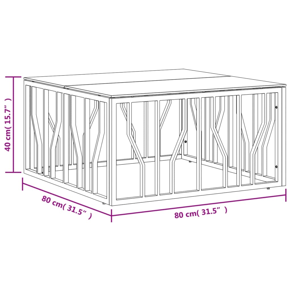 vidaXL Sohvapöytä hopea 80x80x40 cm ruostumaton teräs ja lasi