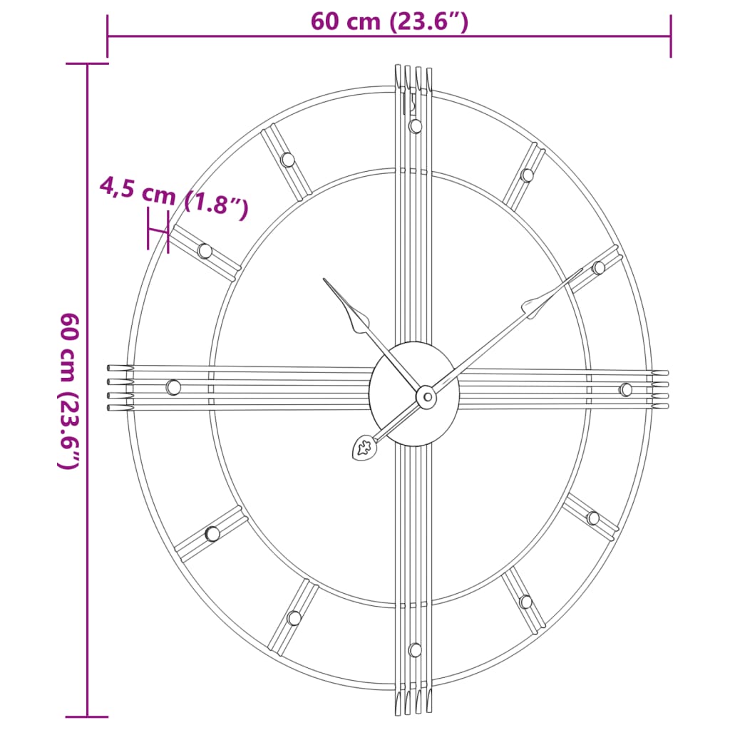 vidaXL Seinäkello musta Ø60 cm rauta