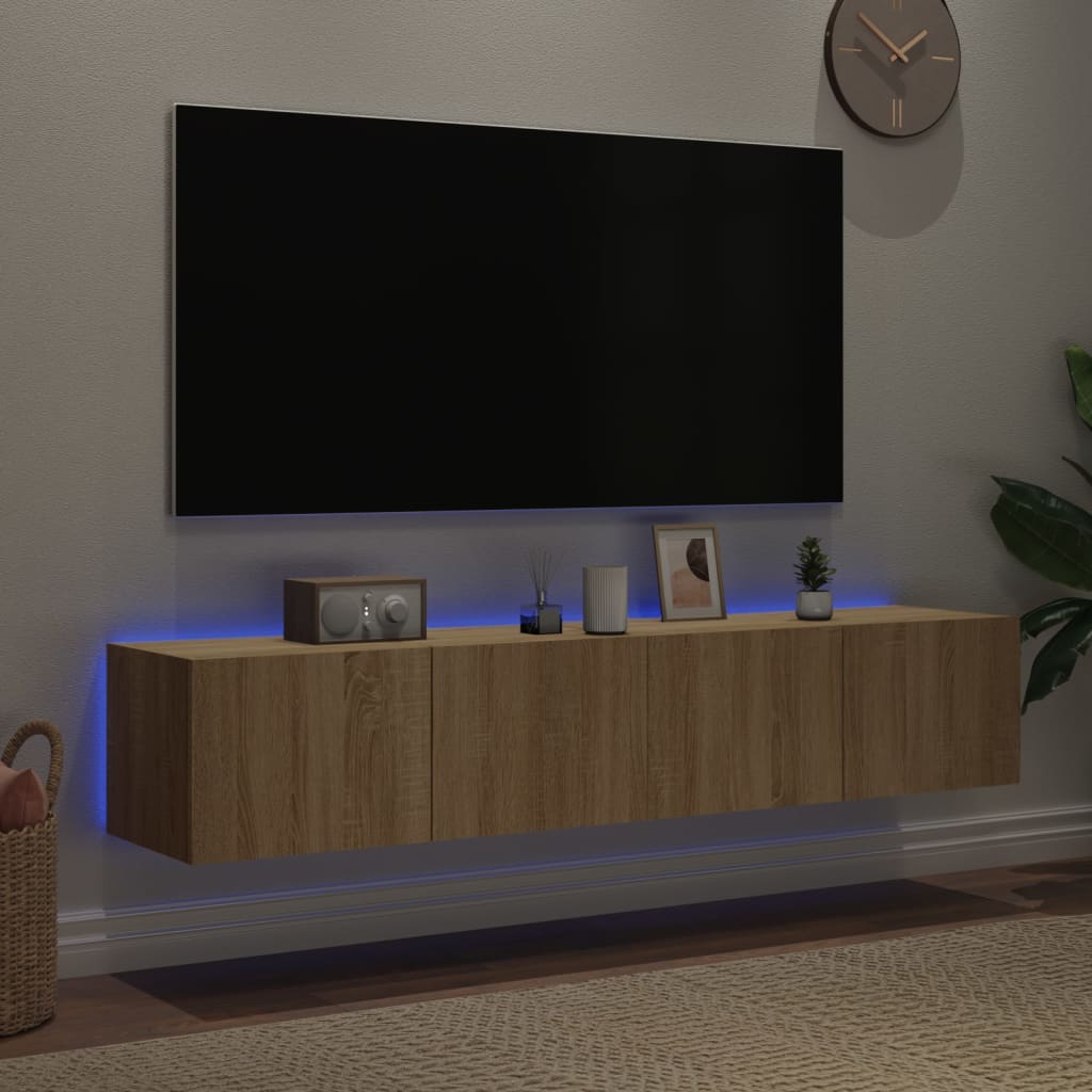 vidaXL TV-seinäkaapit LED-valoilla 2 kpl Sonoma-tammi 80x35x31 cm