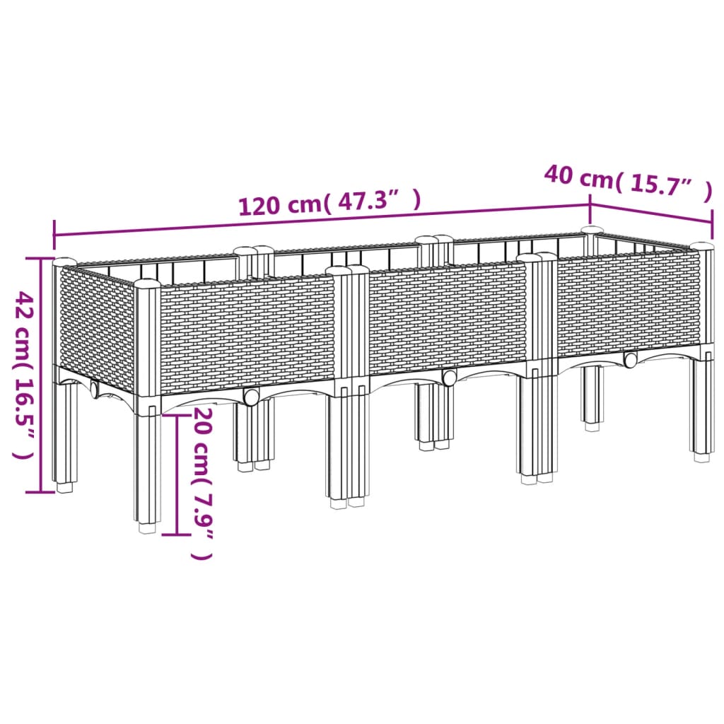 vidaXL Kukkalaatikko jaloilla ruskea 120x40x42 cm PP