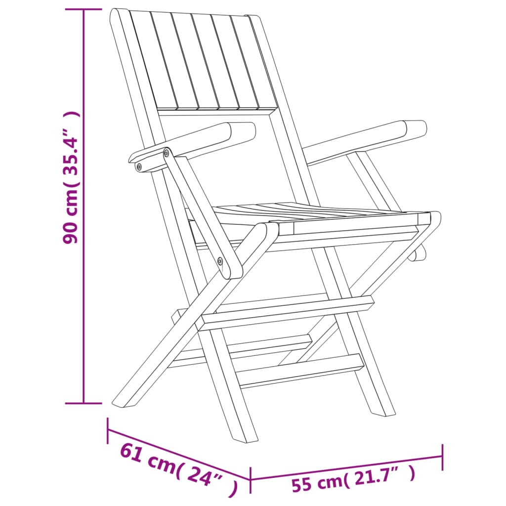 vidaXL Kokoontaitettavat puutarhatuolit 6 kpl 55x61x90 cm täysi tiikki