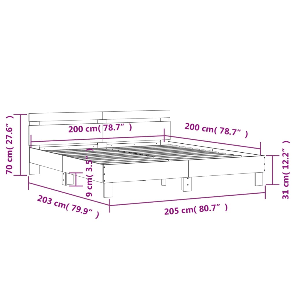 vidaXL Sängynrunko päädyllä musta 200x200 cm tekninen puu