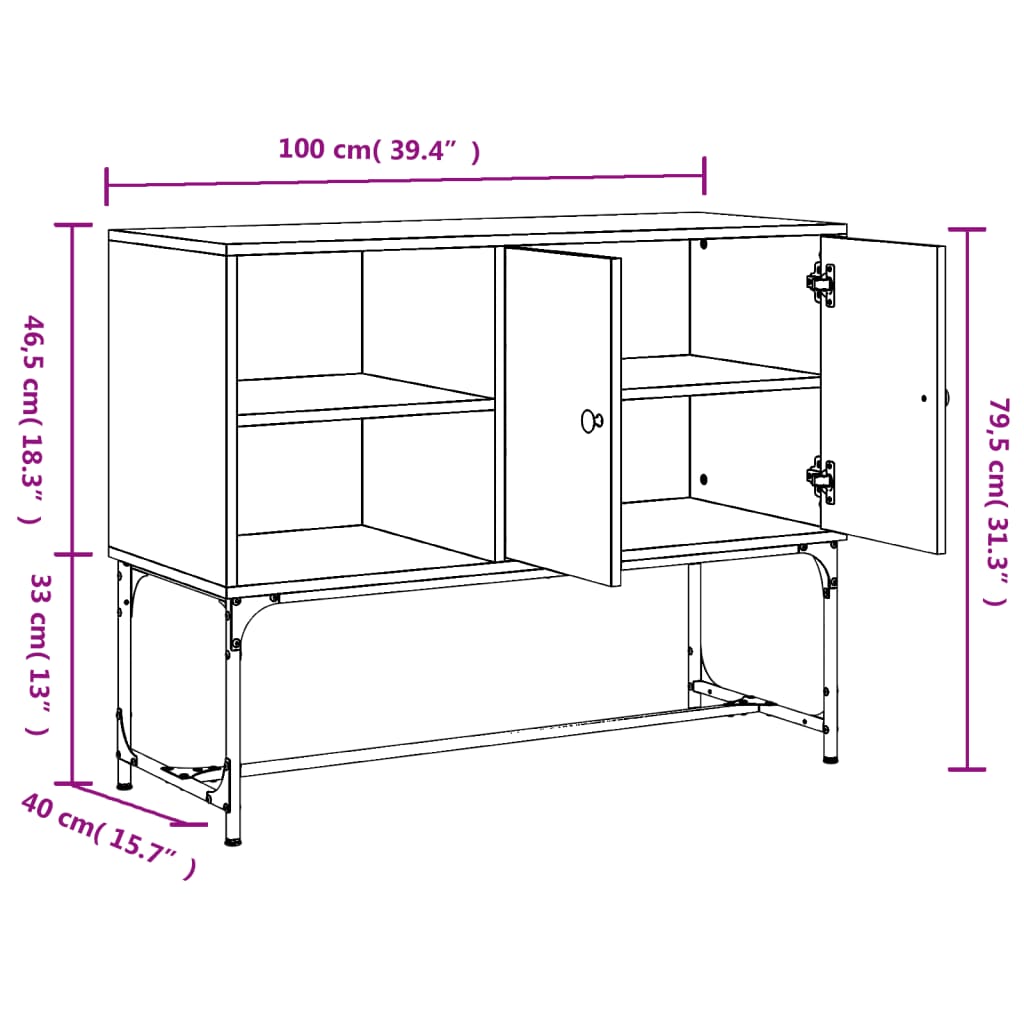 vidaXL Senkki harmaa Sonoma 100x40x79,5 cm tekninen puu