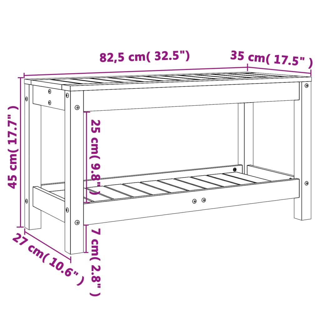 vidaXL Puutarhapenkki valkoinen 82,5x35x45 cm täysi mänty