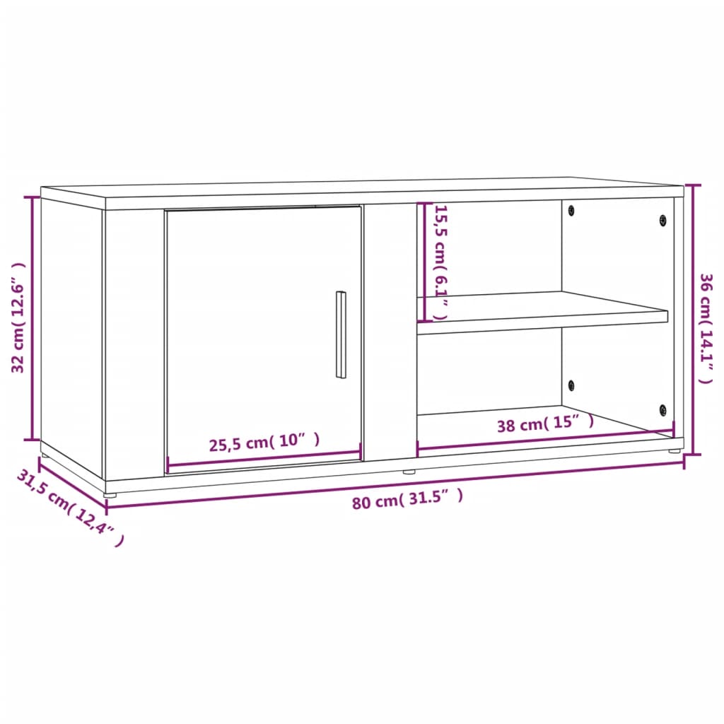 vidaXL TV-taso betoninharmaa 80x31,5x36 cm tekninen puu