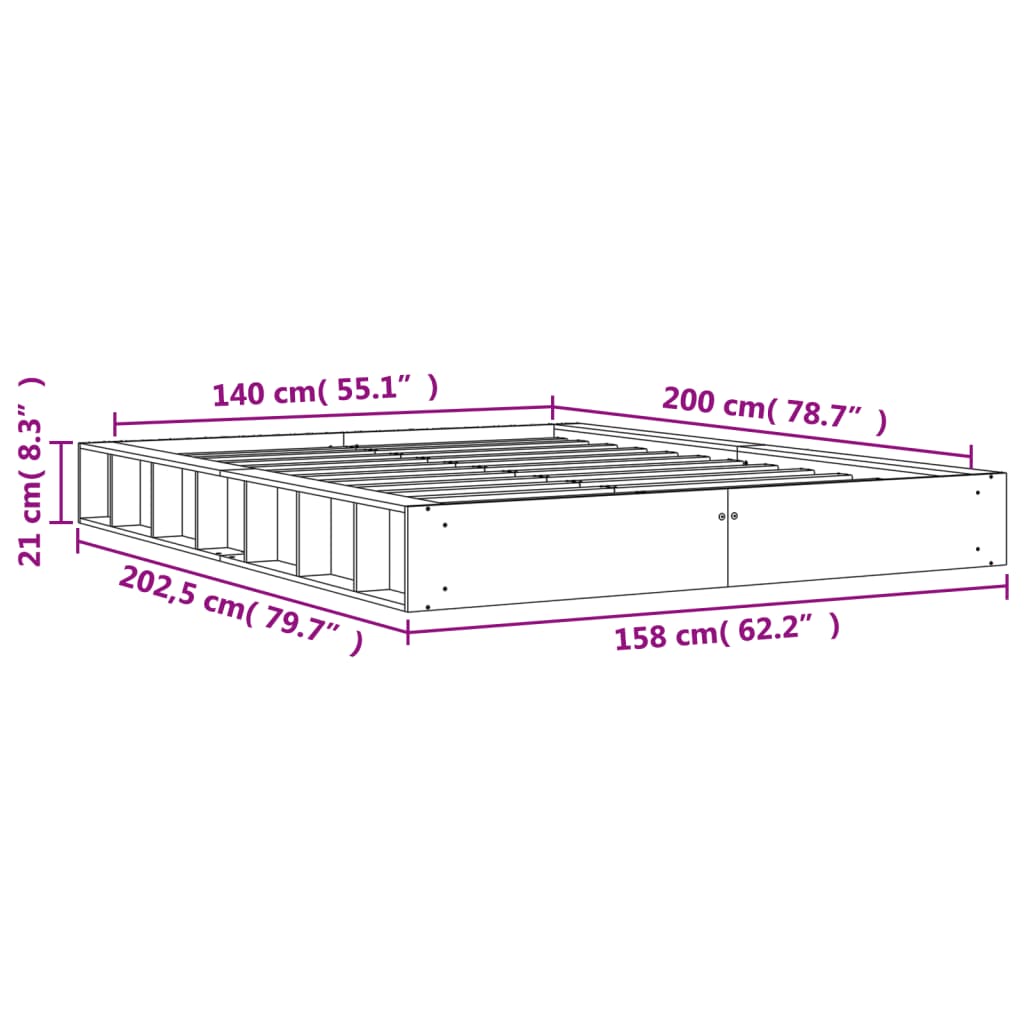 vidaXL Sänky patjalla ilman vahanruskea 140x200 cm täysi mänty