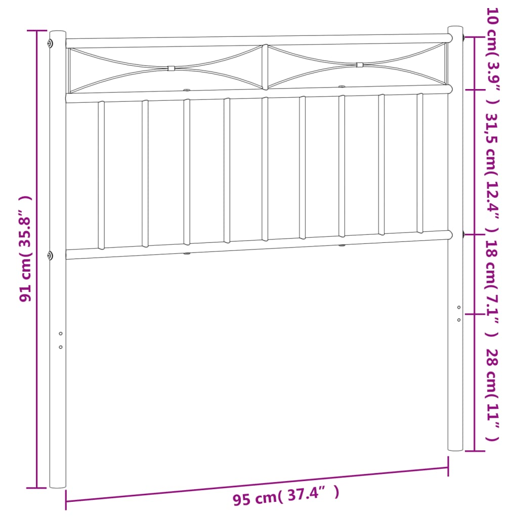 vidaXL Metallinen sängynpääty musta 90 cm