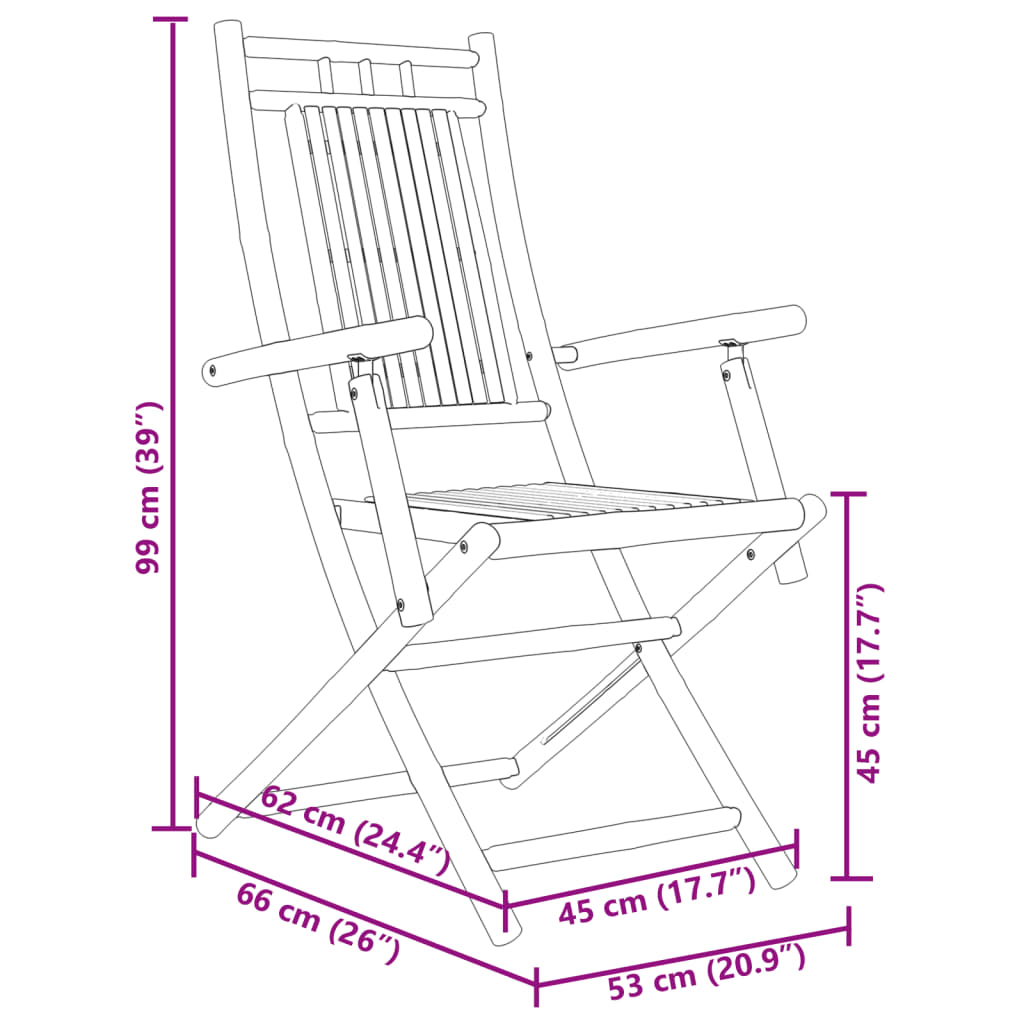 vidaXL Taitettavat puutarhatuolit 6 kpl 53x66x99 cm bambu