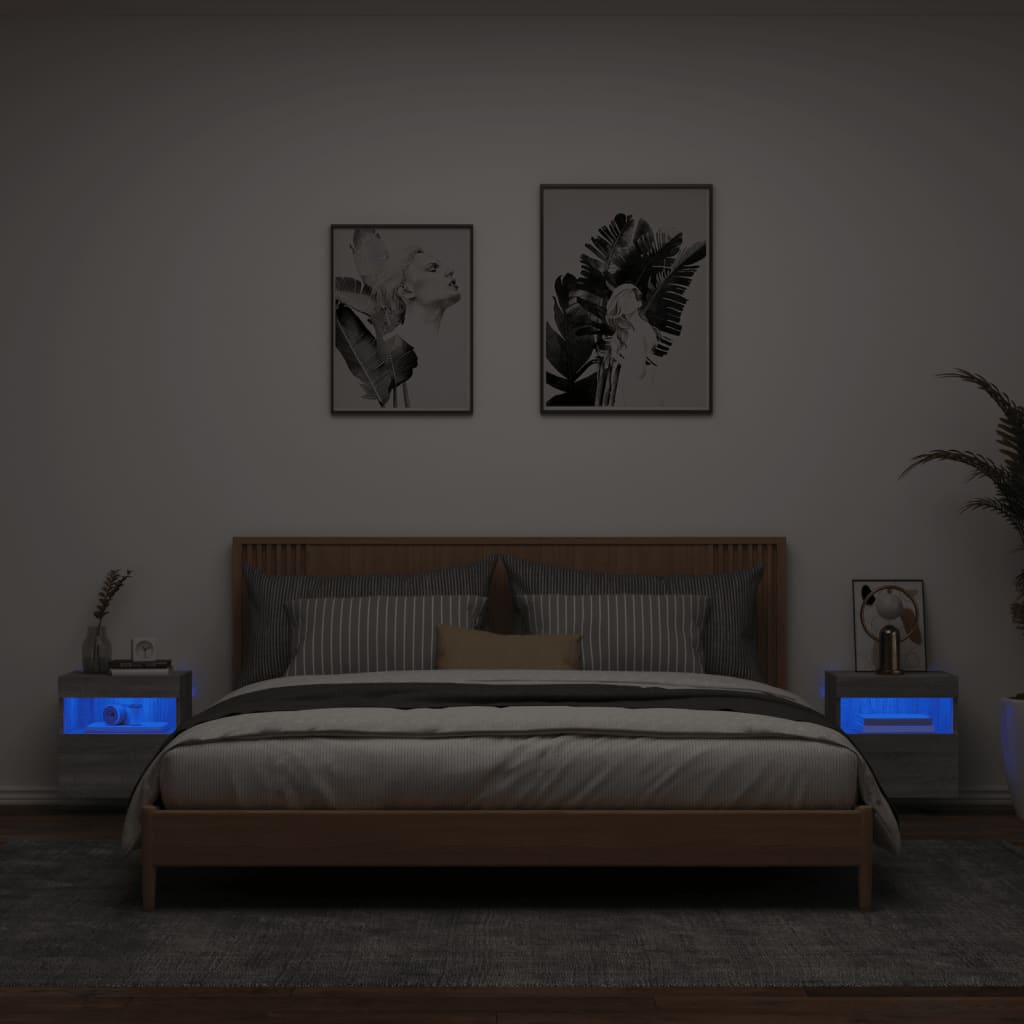 vidaXL TV-seinäkaapit LED-valoilla 2 kpl harmaa Sonoma 40x30x40 cm