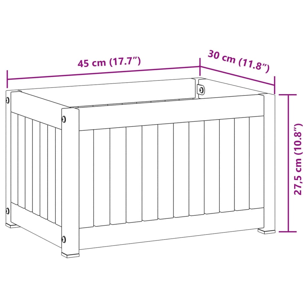 vidaXL Kukkalaatikko 45x30x27,5 cm täysi akasiapuu ja teräs