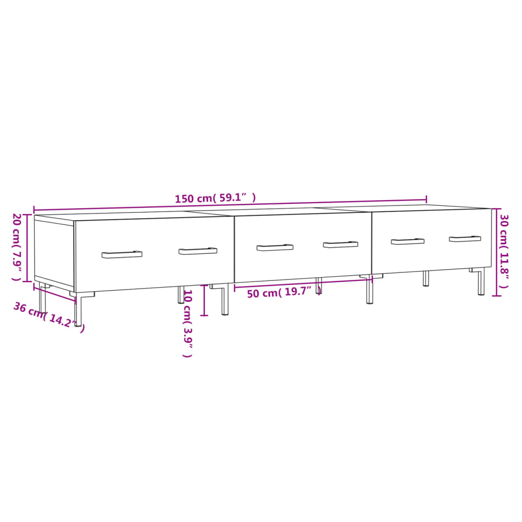 vidaXL TV-taso ruskea tammi 150x36x30 cm tekninen puu