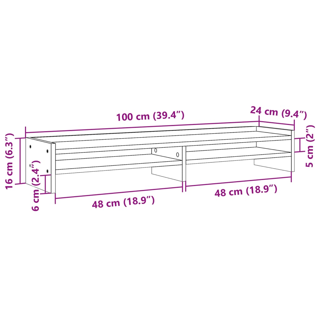 vidaXL Näyttöteline ruskea tammi 100x24x16 cm tekninen puu